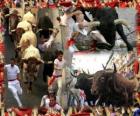 Бег с быками или encierro, Sanfermines. Памплона, Наварра, Испания. Сан - Фермин фестиваля с 6 по 14 июля